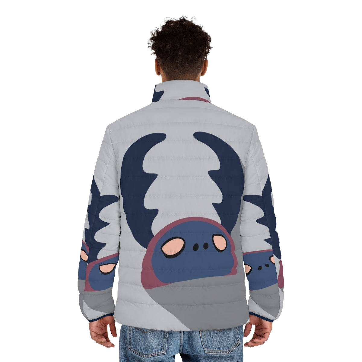 Hollow Knight Dung Defender Minimalist Puffer Jacket with Flat Icon Design - men back