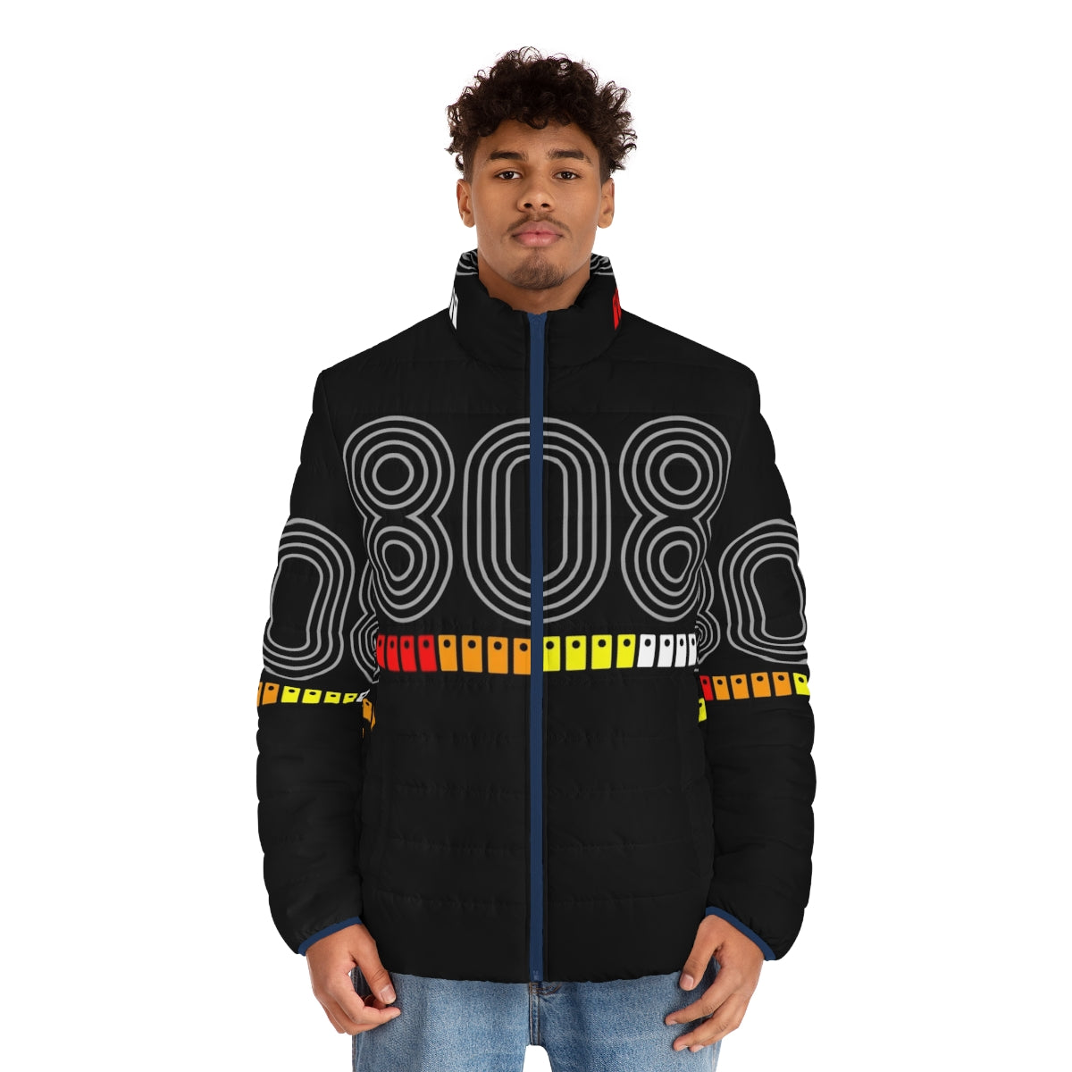 808 puffer jacket with electronic music-inspired design - men front