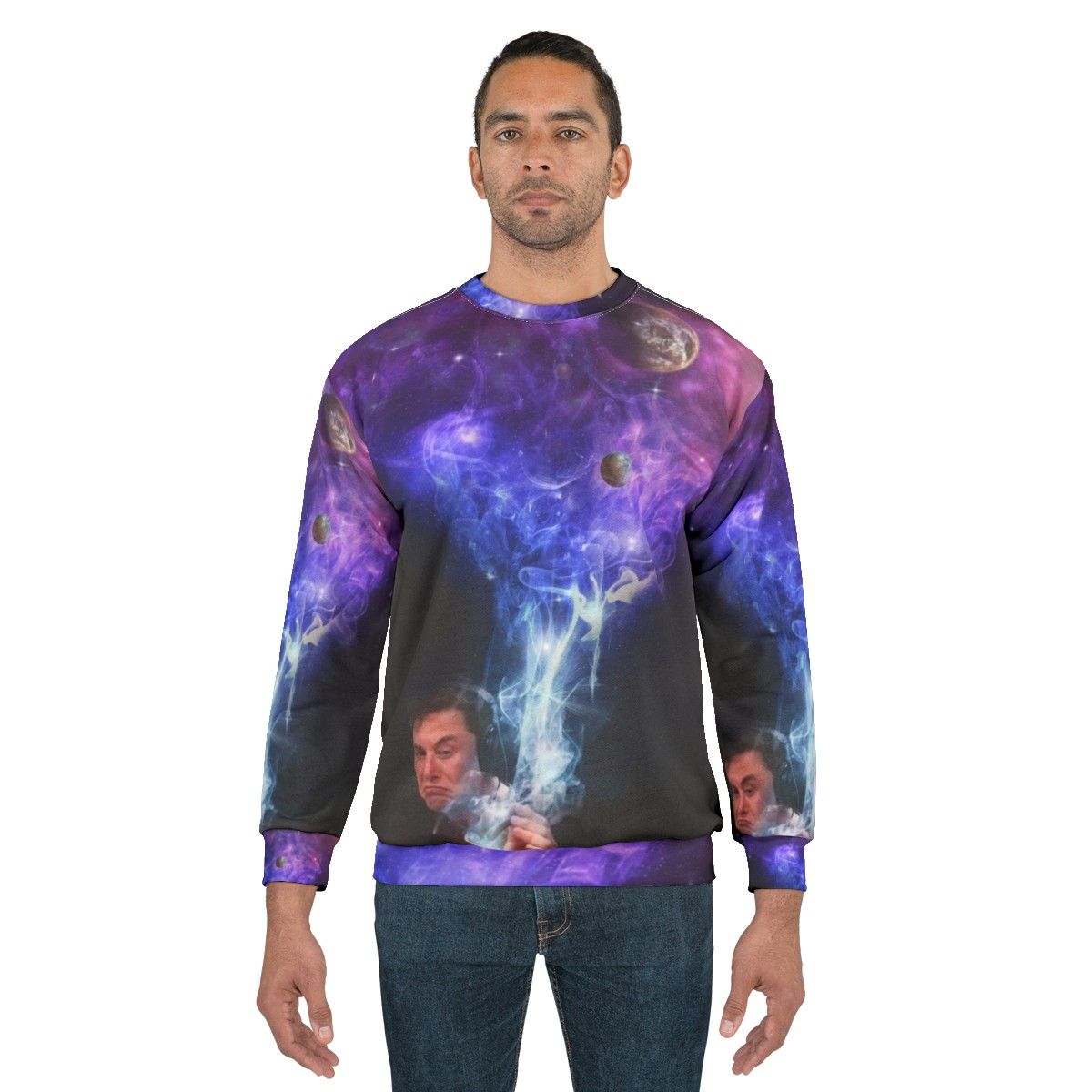 Elon Musk smoking the universe in a cozy sweatshirt - men