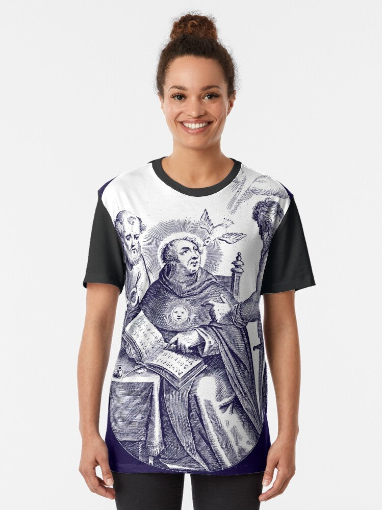 St. Thomas Aquinas with St. Peter and St. Paul Catholic Saints Graphic T-Shirt - Women