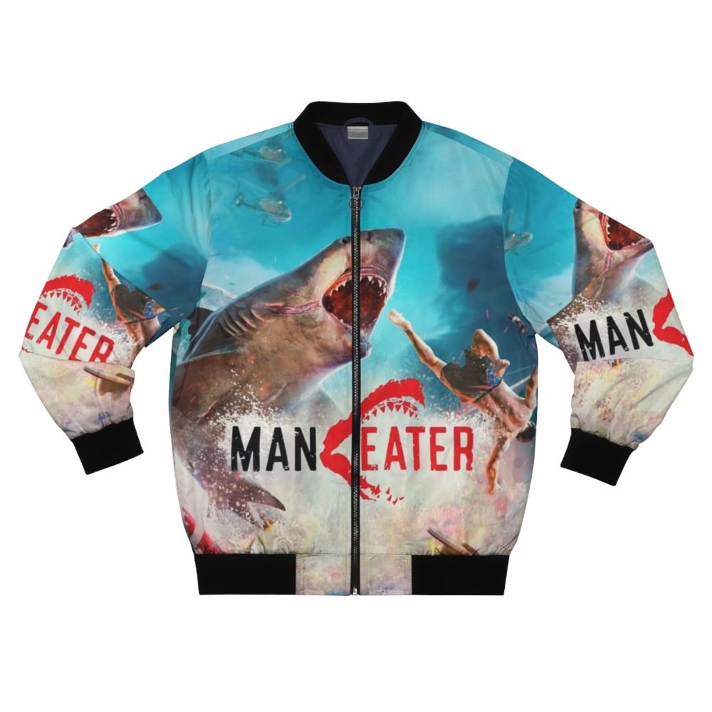 Shark hunter bomber jacket with maneater game and nature design