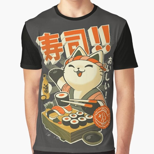 Sushi Chef Cat - Funny Japanese Food Graphic T-Shirt