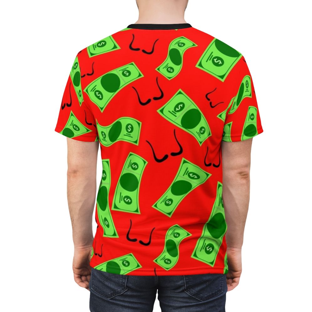 Money Heist inspired graphic t-shirt with pattern of Dali-style dollar signs - men back