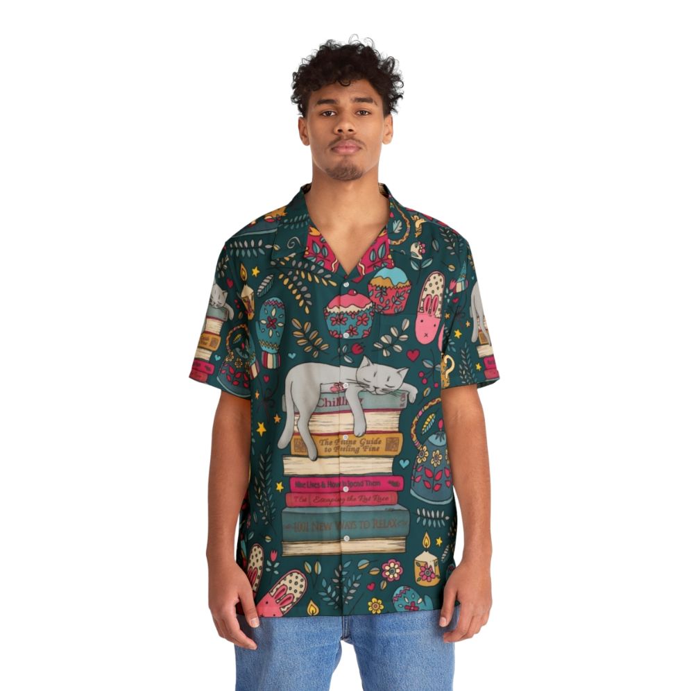 Cozy cat print hawaiian shirt - People Front