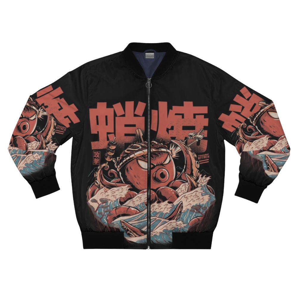 Takoyaki themed bomber jacket with vintage Japanese anime-inspired design