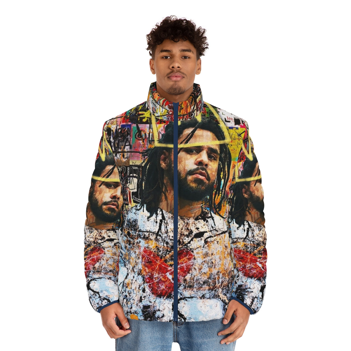 J Cole Portrait Puffer Jacket - Tribute to the Greatest Hip-Hop Artist - men front