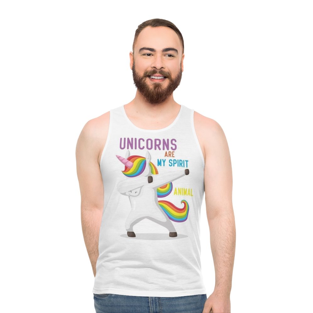 Unicorn tank top with 'Unicorns Are My Spirit Animal' graphic - men