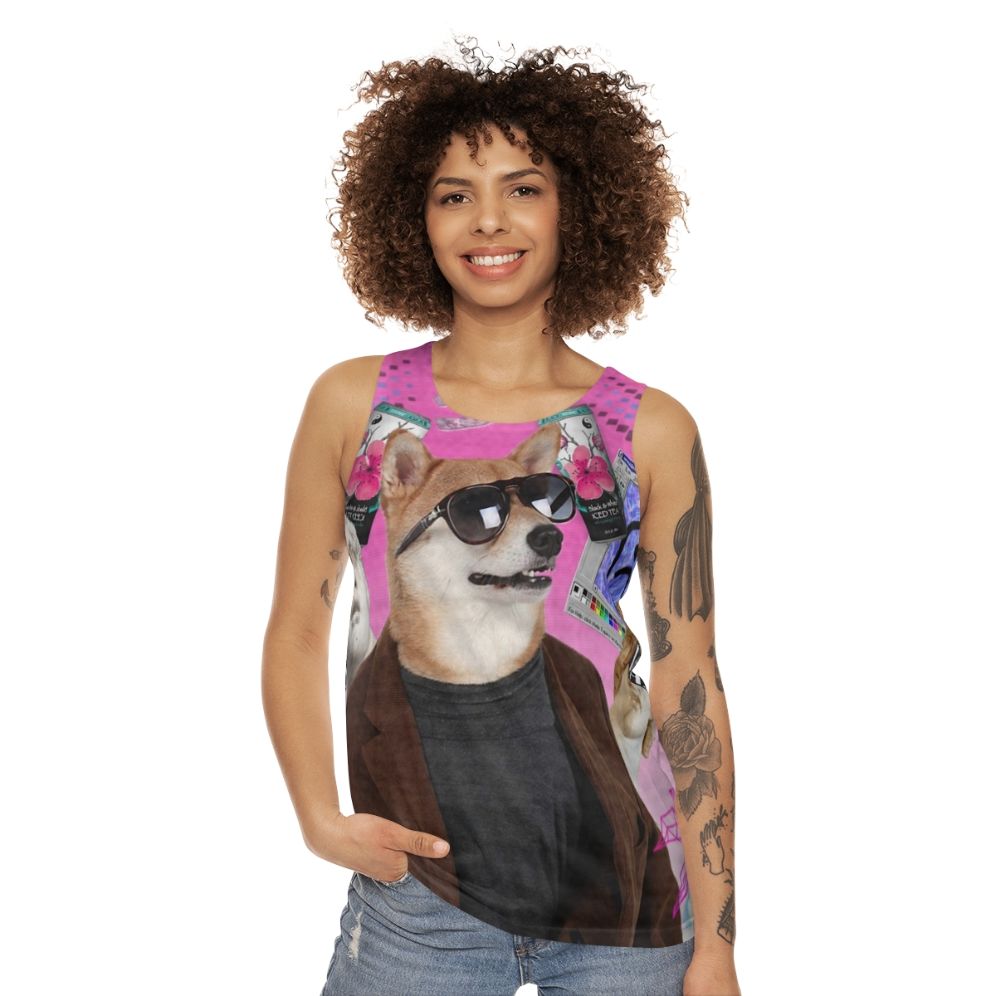 Vaporwave Dog Unisex Tank Top - women