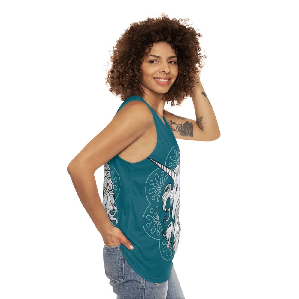 The Last Unicorn Sea Green Unisex Fantasy Tank Top - women side