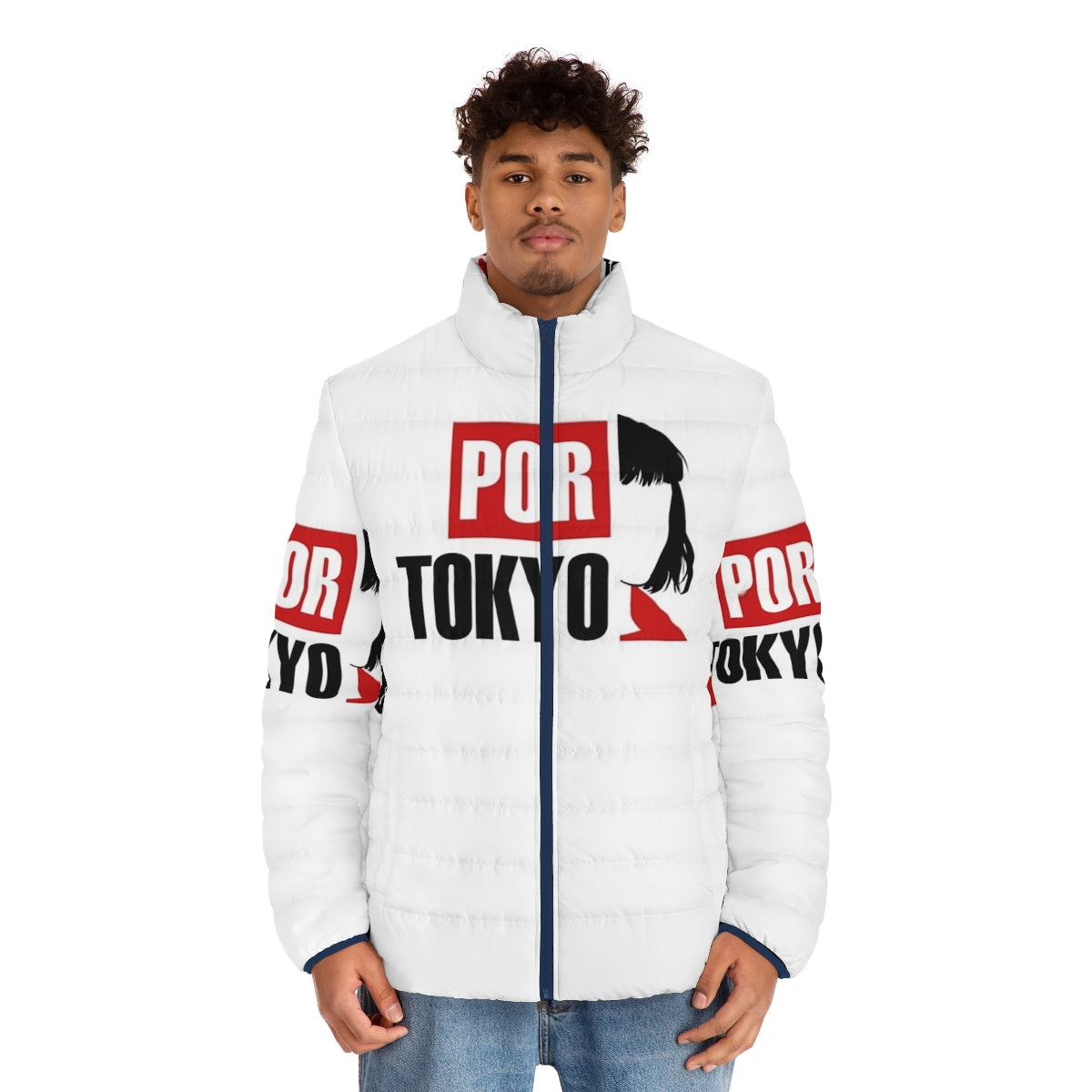 Money Heist Tokyo Puffer Jacket featuring iconic Bella Ciao design - men front