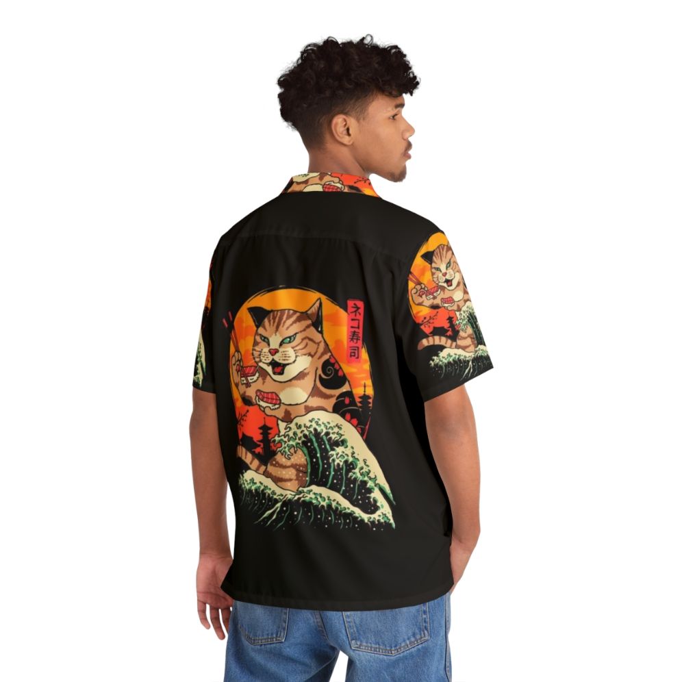 Neko Sushi Wave Hawaiian Shirt with cat and sushi design - People Back