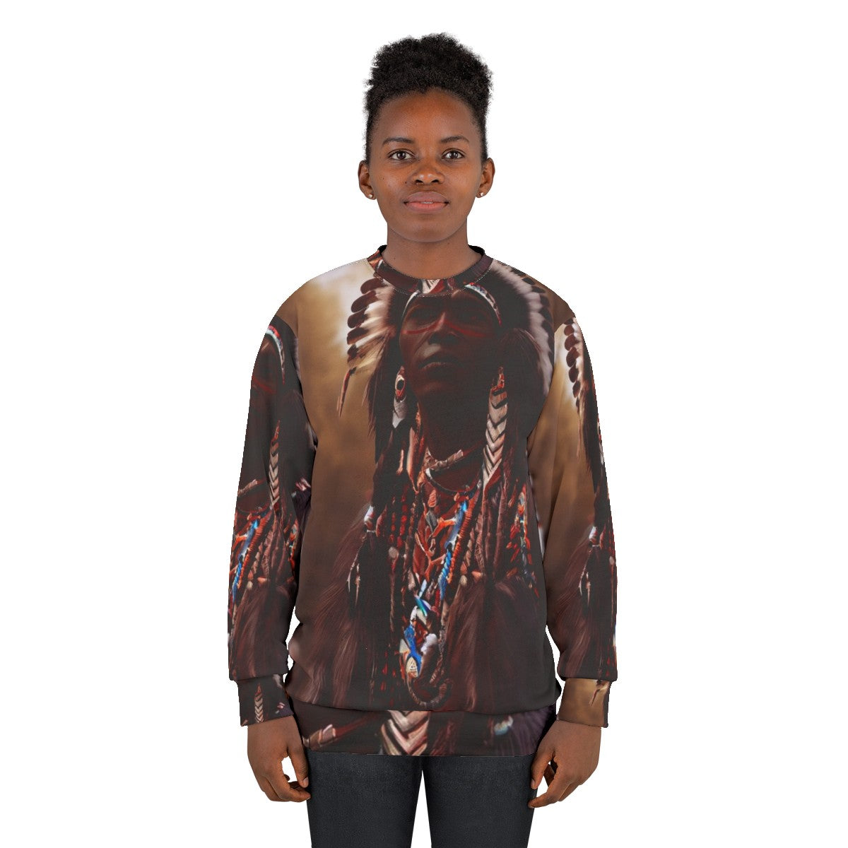 Three Chiefs Native American Sweatshirt with Indigenous Designs - women