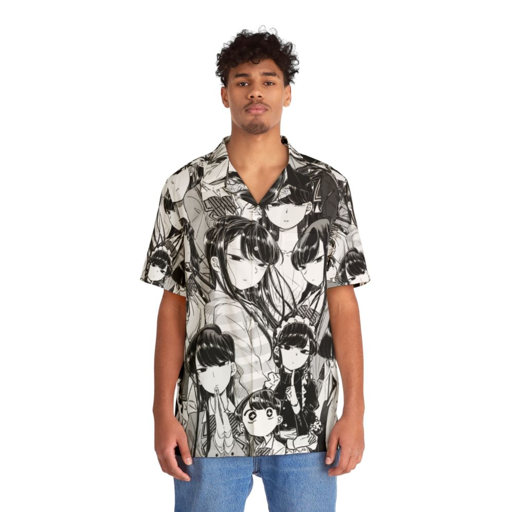 Komi The Silent Goddess Hawaiian Shirt, anime inspired black and white design - People Front