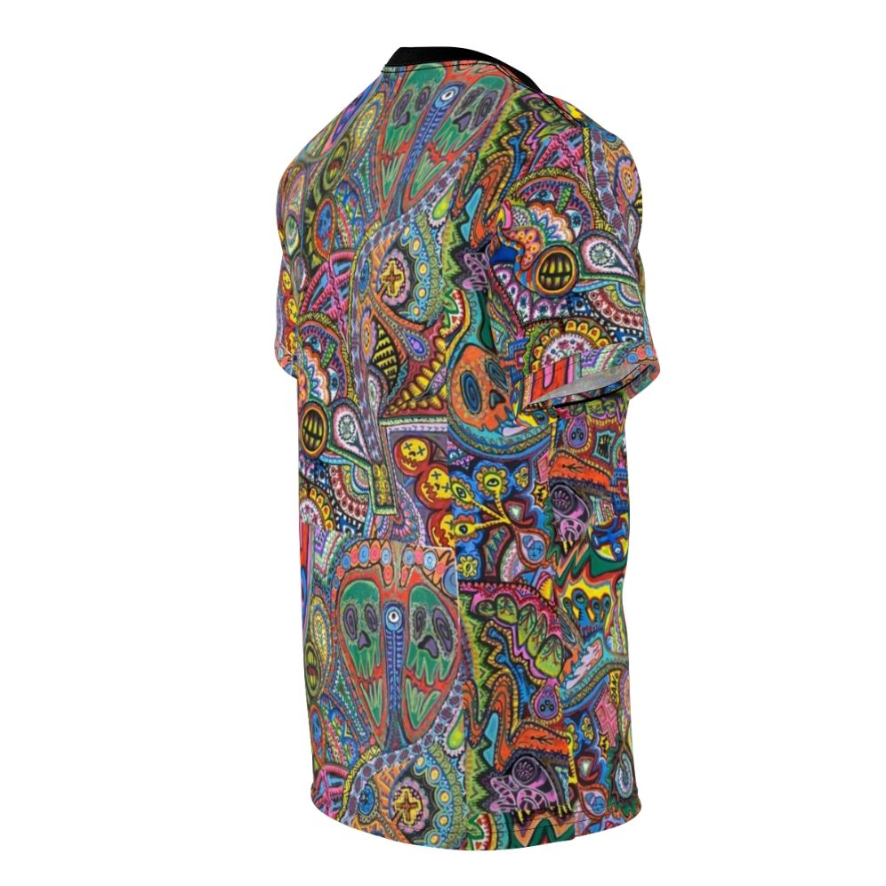 "Trippy psychedelic t-shirt featuring vibrant abstract and colorful patterns" - men right