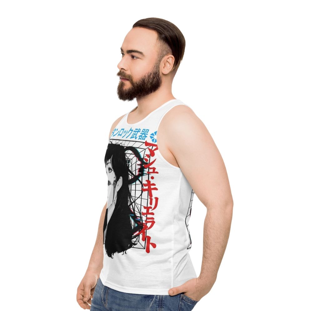 Cyberpunk cyborg woman in vaporwave urban style tank top - men side