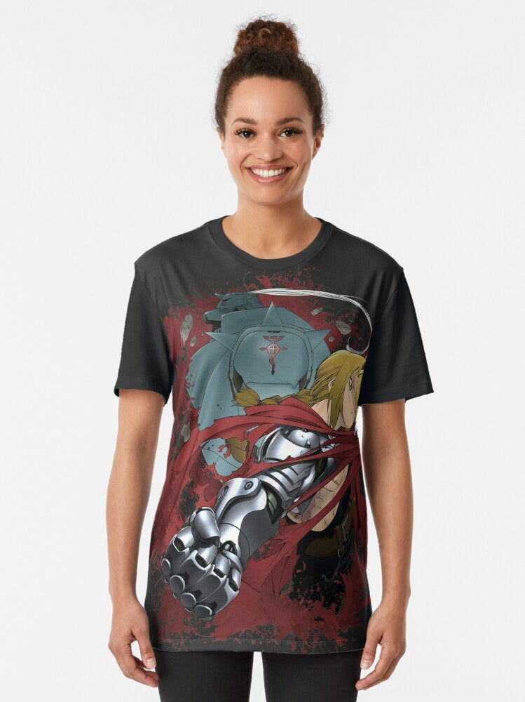 Fullmetal Alchemist graphic t-shirt featuring the iconic characters Edward and Alphonse Elric. - Women