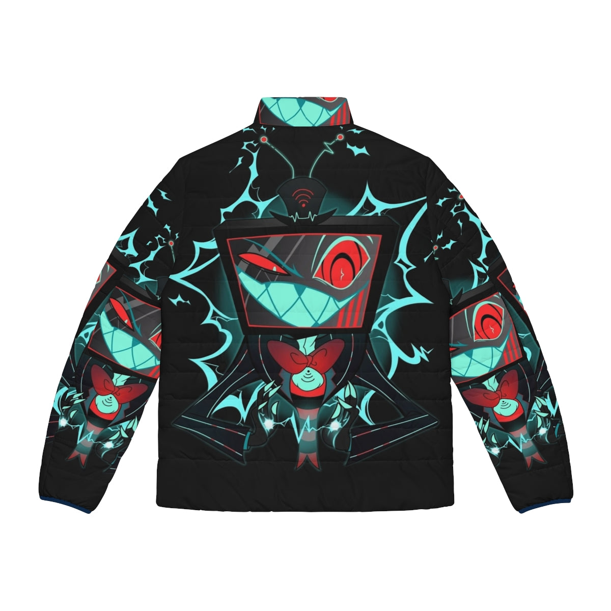 Vox Puffer Jacket - A striking blue electric puffer jacket inspired by the Hazbin Hotel villain - Back