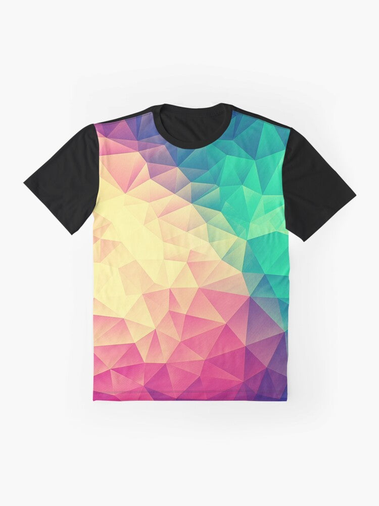 Colorful abstract polygon cubism low poly triangle design graphic t-shirt - Flat lay