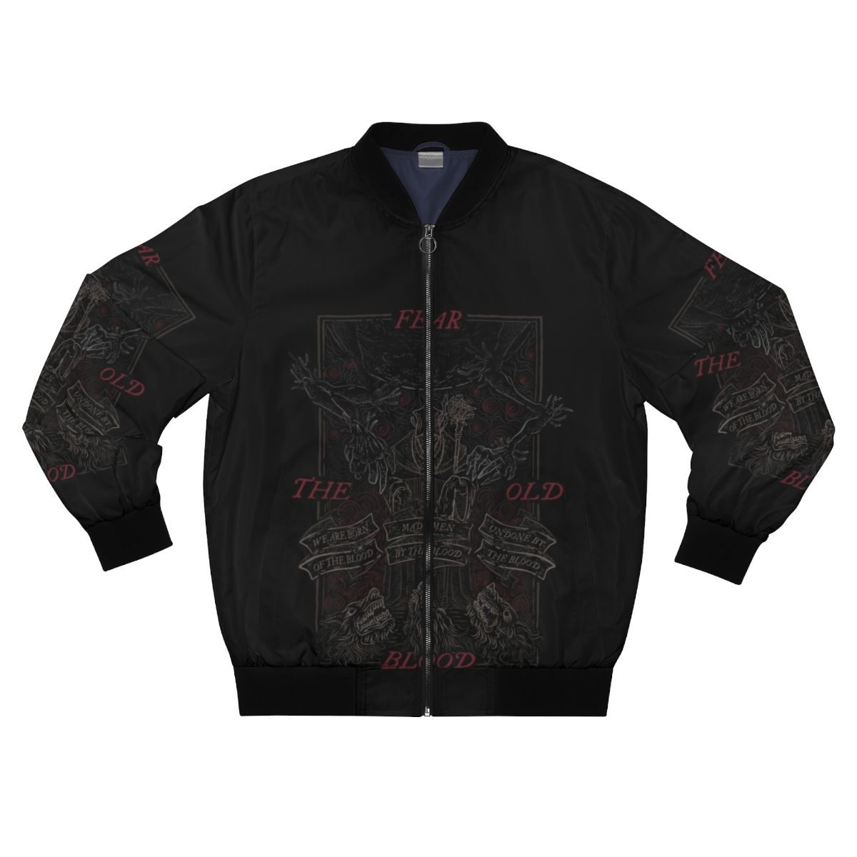 Bloodborne and Dark Souls inspired retro bomber jacket with Lovecraftian horror design