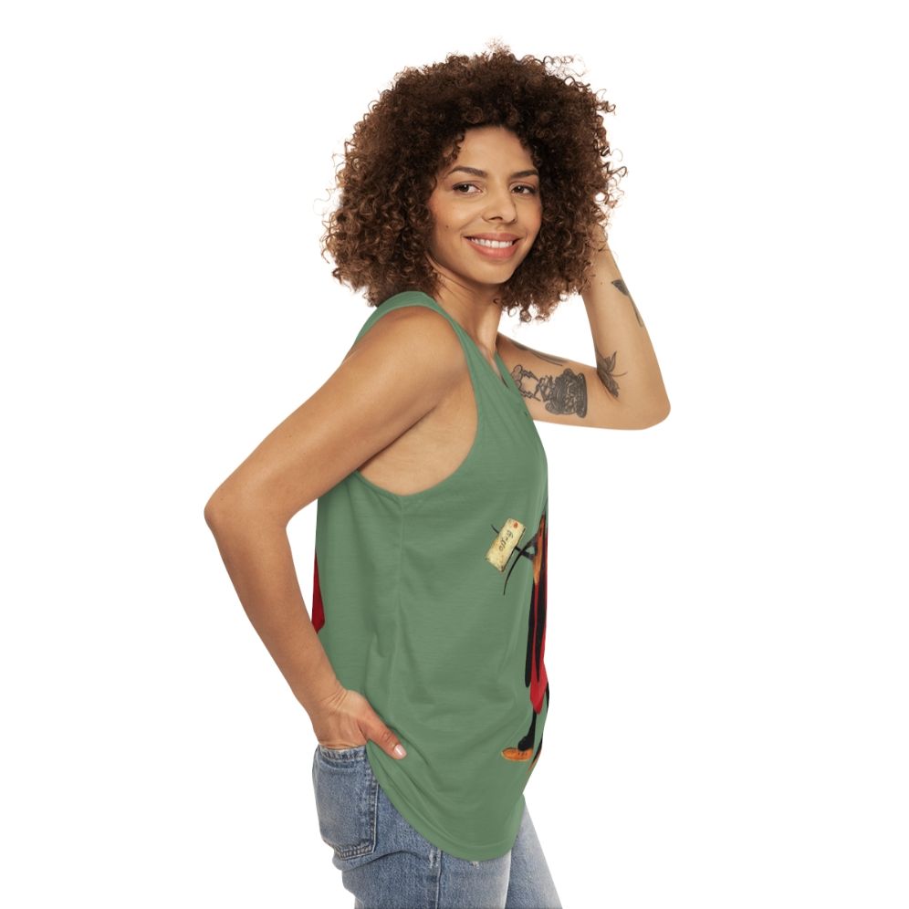 Bosch Bird with Letter Unisex Tank Top featuring a vintage Hieronymus Bosch inspired illustration - women side