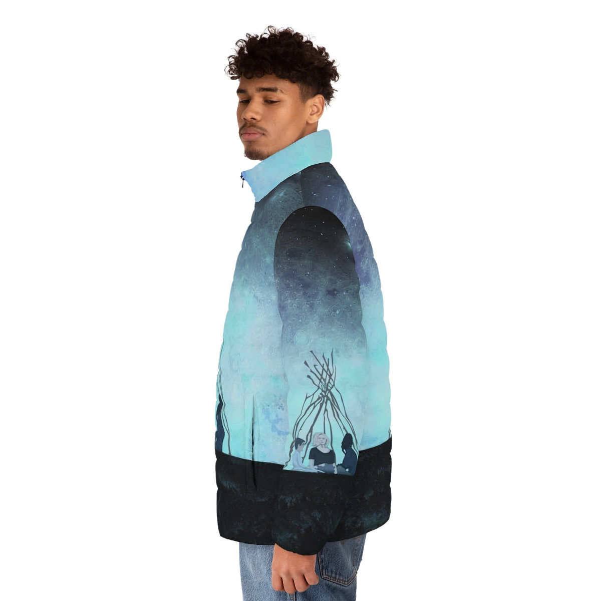 Melancholia Puffer Jacket - Surreal outer space-inspired puffer jacket for the drama and art lover - men side left