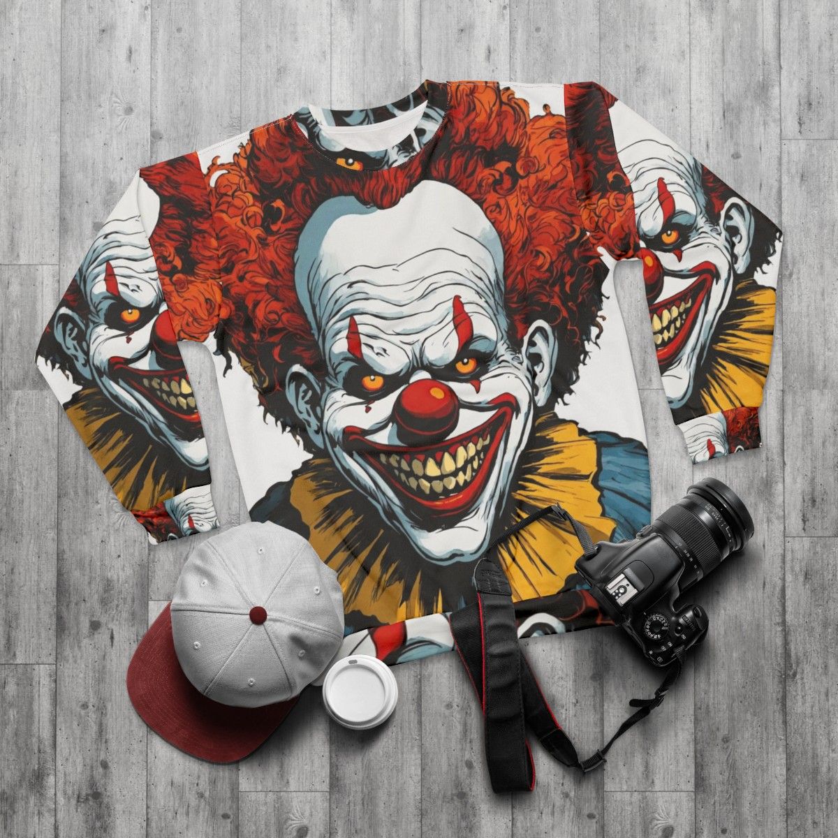 Vintage Evil Clown Sweatshirt - flat lay