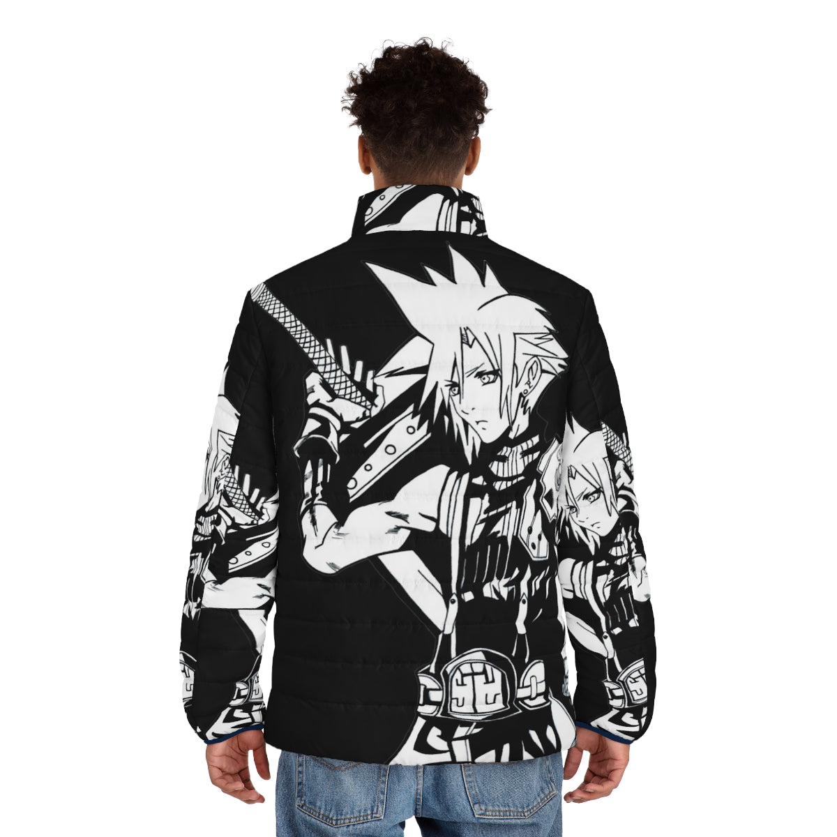 Puffer jacket featuring the iconic swordmaster Cloud Strife from Final Fantasy - men back