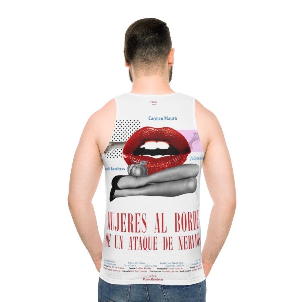 Women's unisex tank top with 'Women on the Verge of a Nervous Breakdown' design - men back