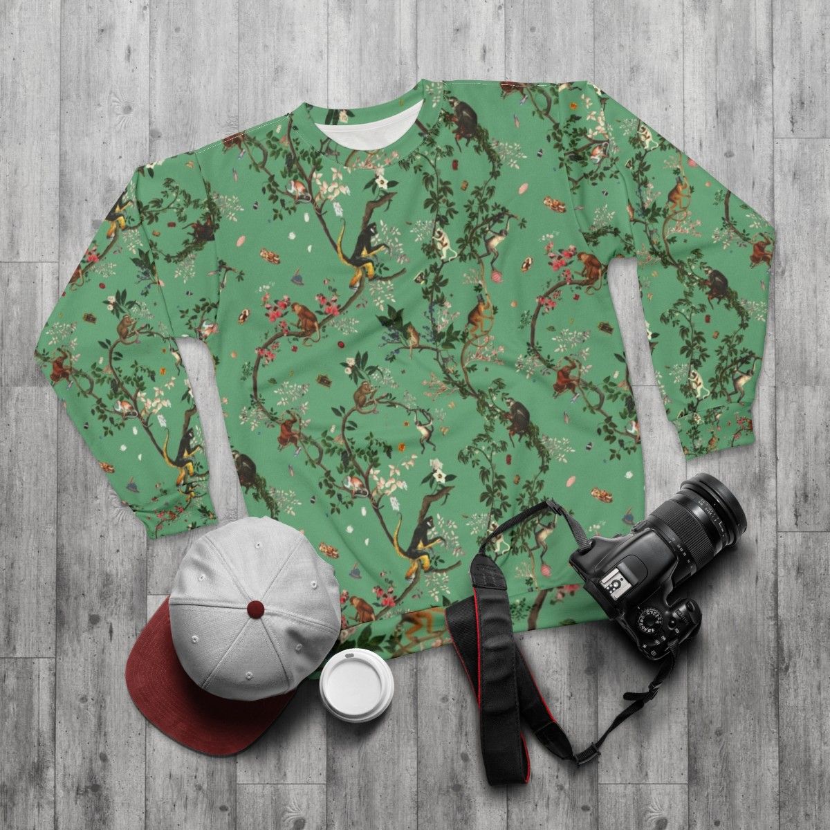 Monkey World Green Floral Sweatshirt - flat lay