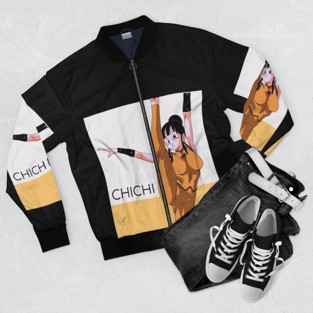 Anime Dragon Ball Goku and Chichi Bomber Jacket - Flat lay