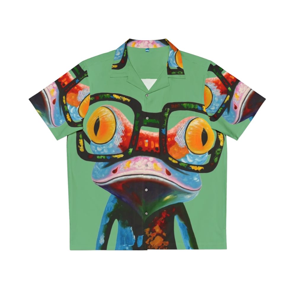 Colorful hipster frog nerd glasses Hawaiian shirt