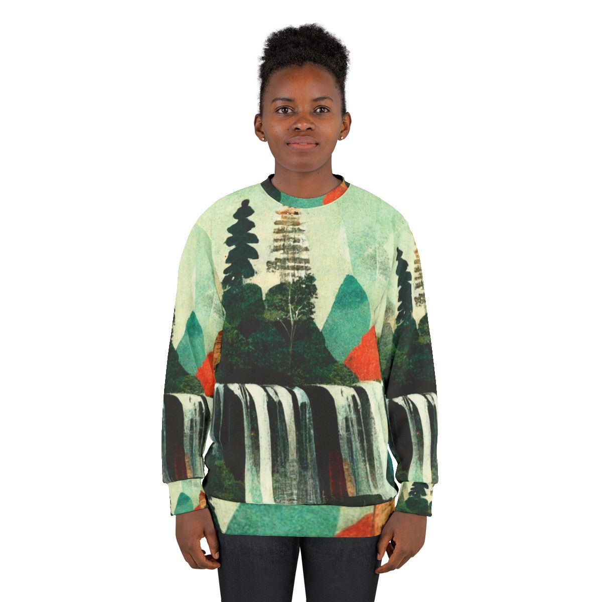 Waterfalls Artwork Collage Sweatshirt - women