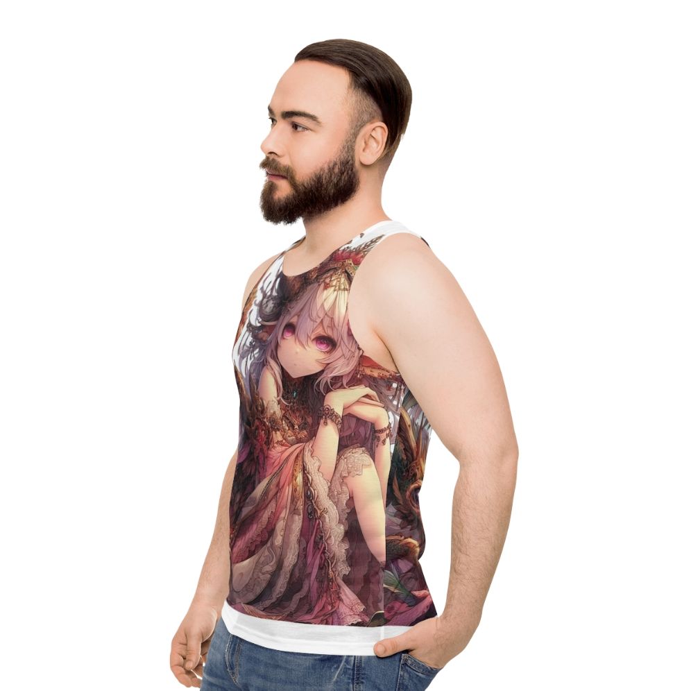 Unisex anime-inspired tank top featuring a beautiful anime girl - men side