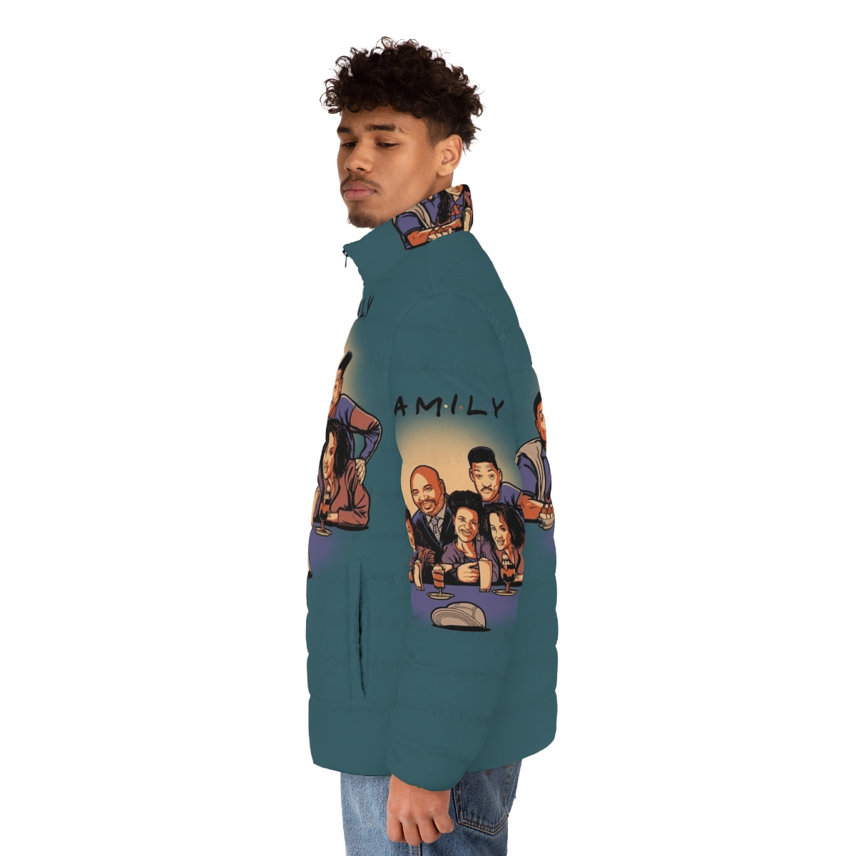 Retro 90s puffer jacket inspired by Carlton Banks from The Fresh Prince of Bel Air - men side left