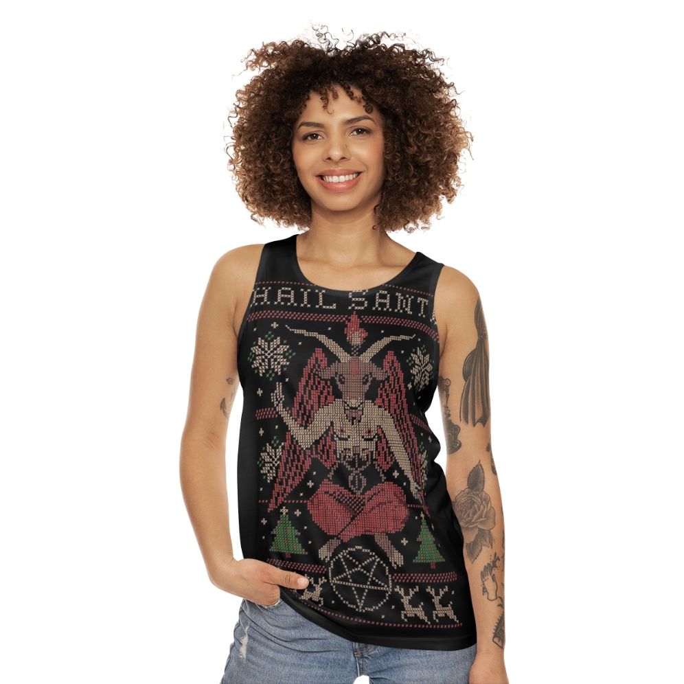 Unisex Christmas Santa Occult Fantasy Pixel Art Embroidery Tank Top - women