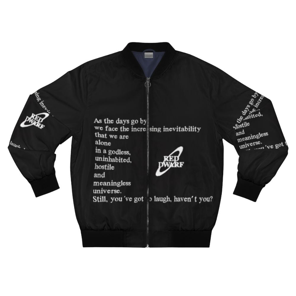 Retro sci-fi bomber jacket with "Red Dwarf" inspired design