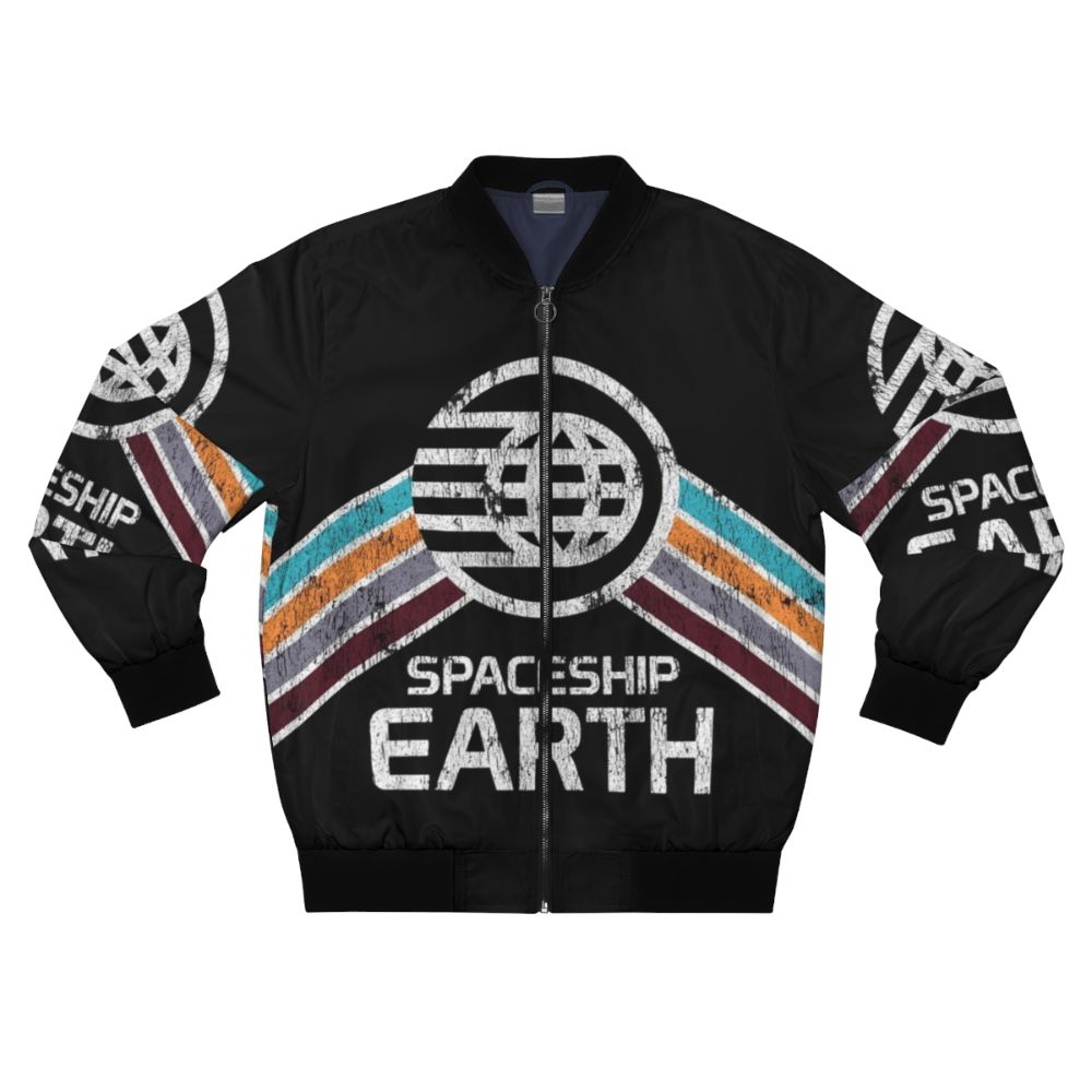 Vintage Spaceship Earth Logo Distressed Bomber Jacket