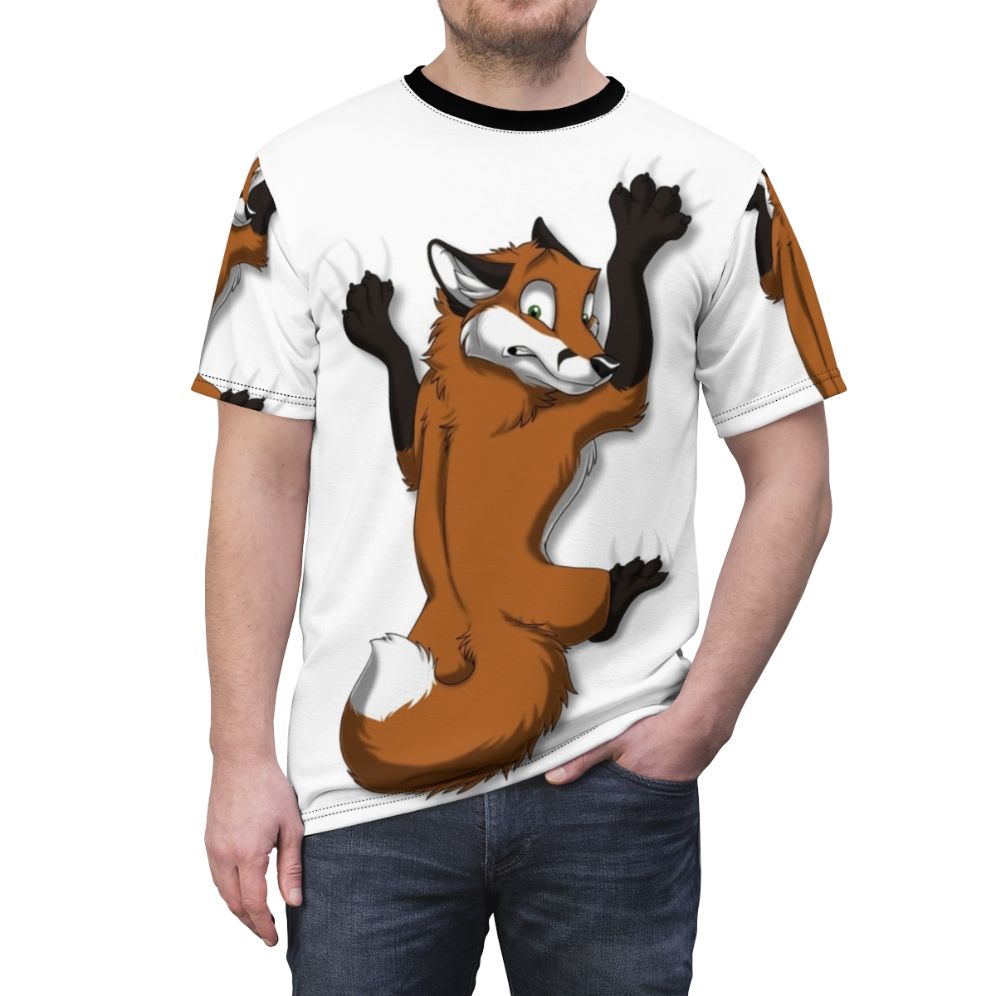 Playful red fox graphic printed on a high-quality t-shirt - men front