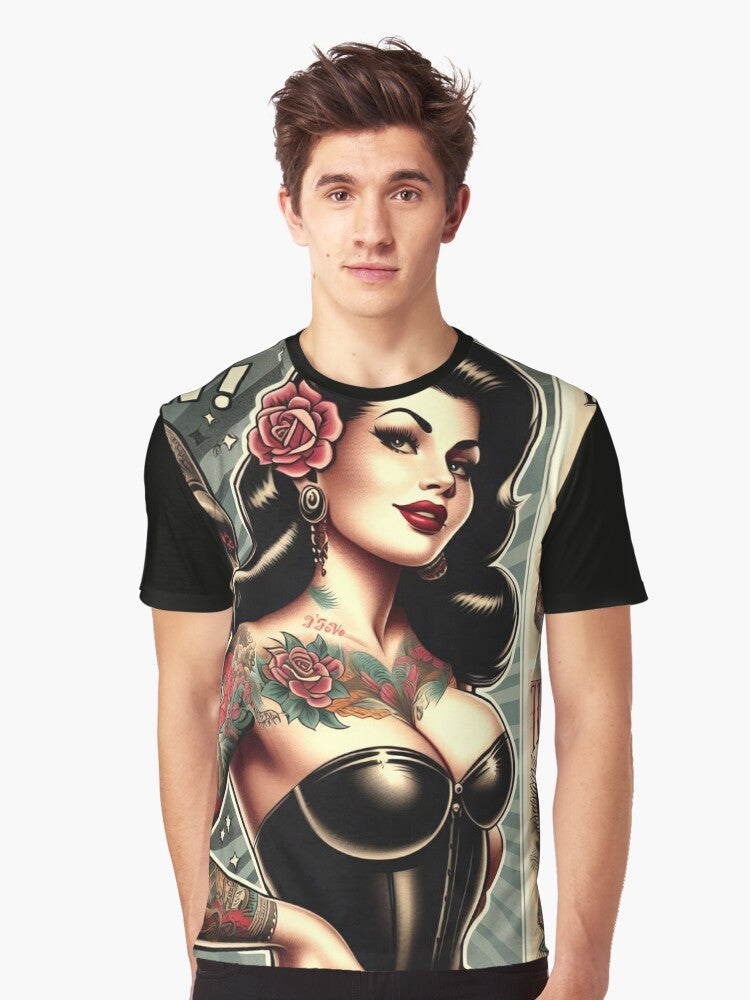 Vintage tattoo pin-up girl graphic t-shirt - Men