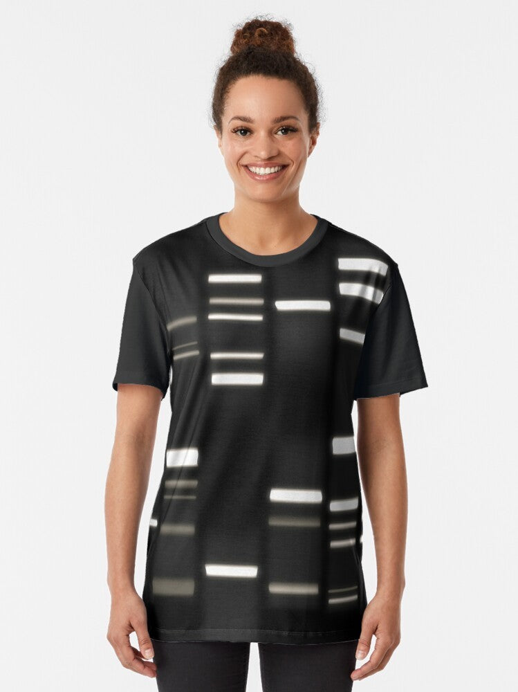 DNA Art Graphic T-Shirt featuring a stylized double helix design - Women