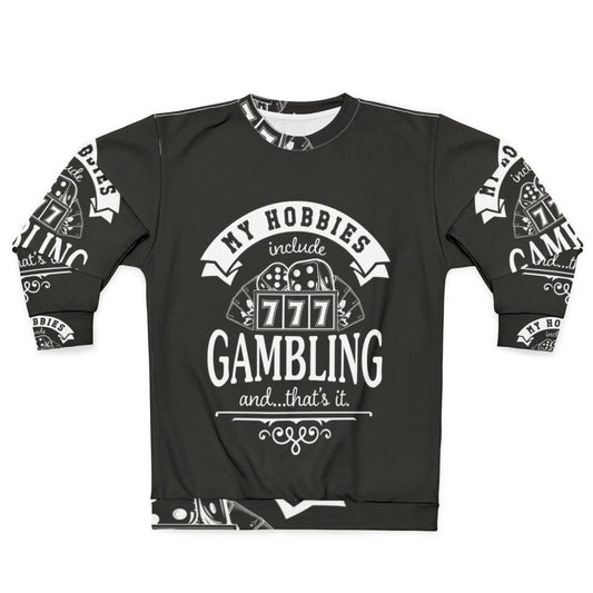 Gambling enthusiast sweatshirt with casino and gaming icons