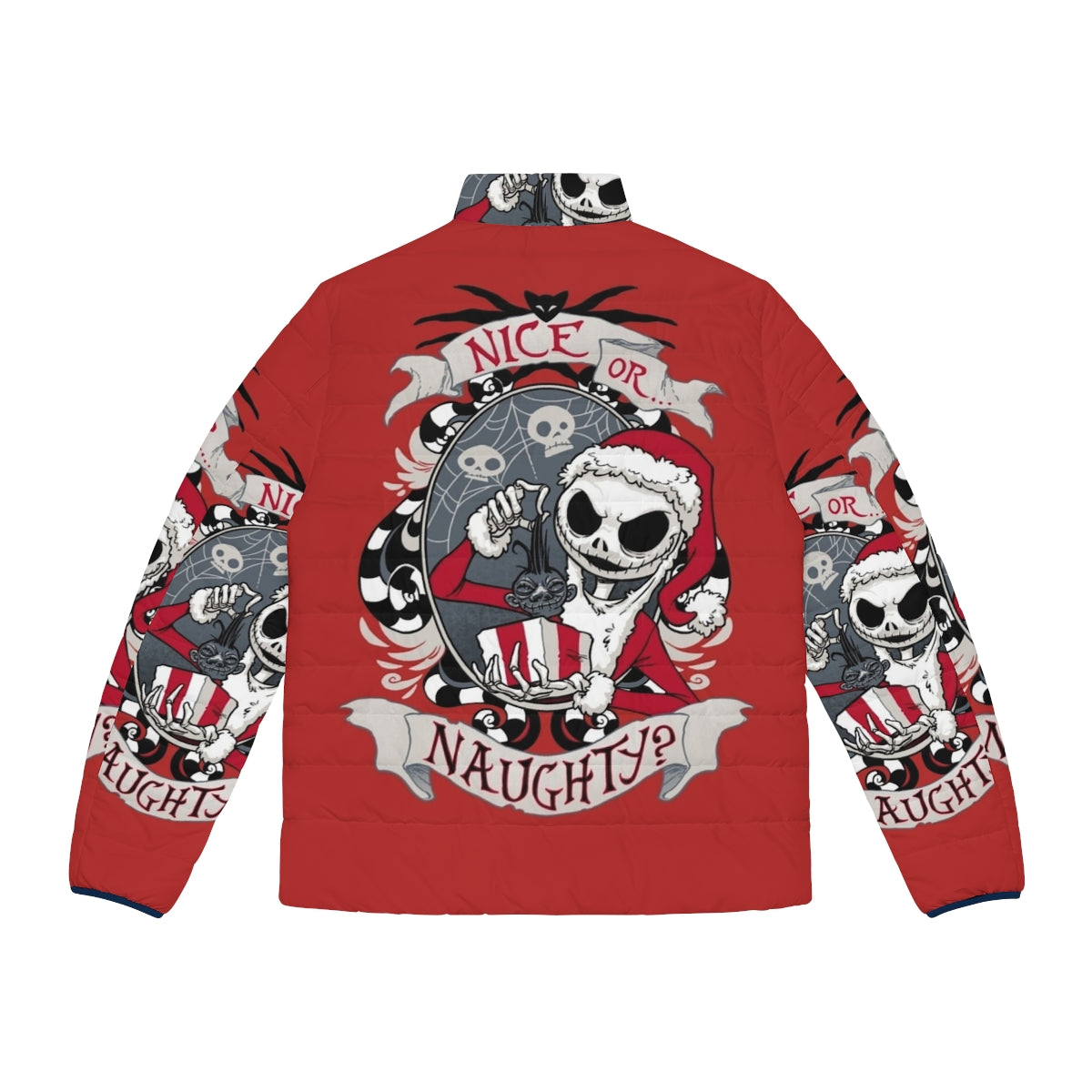 Scary Santa Puffer Jacket featuring Jack Skellington and Nightmare Before Christmas inspired design - Back