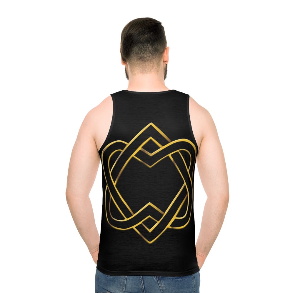 Unisex tank top with heart design and celtic knot art - men back