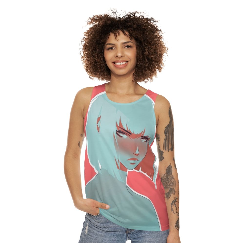 Colorful blood orange unisex tank top with modern flat design - women