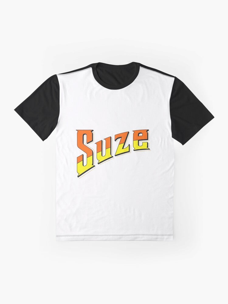 Suze cocktail graphic t-shirt with humorous gentian liquor design - Flat lay