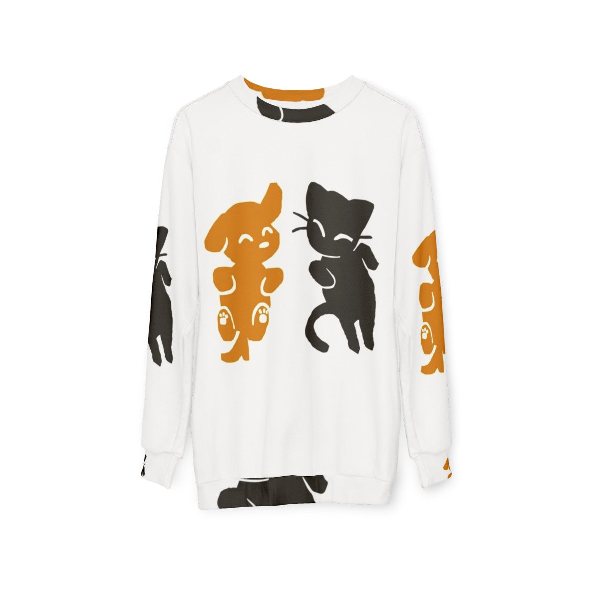 Cat and dog sweatshirt with cute animal print design - hanging