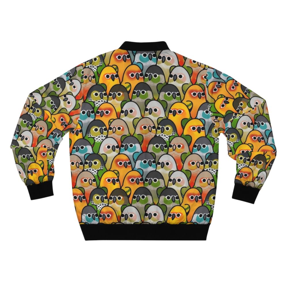 Conure Squad Bomber Jacket with Colorful Bird Designs - Back