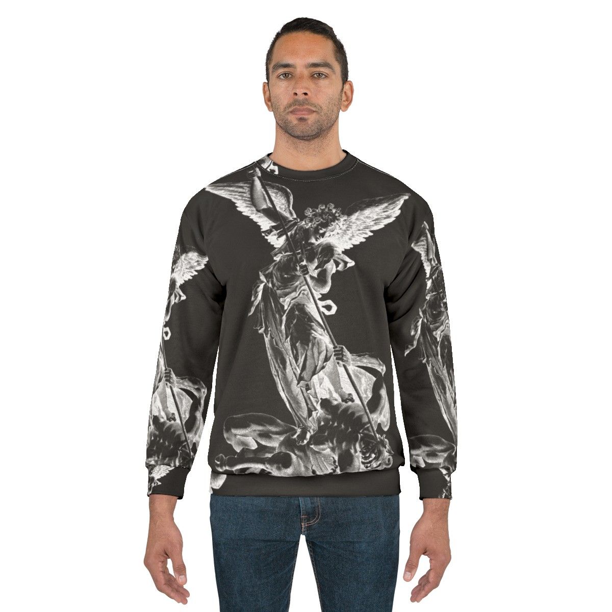 Archangel Michael defeating the devil on a religious sweatshirt - men