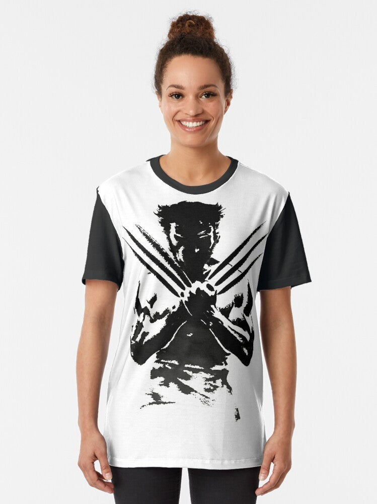 Claws Graphic T-Shirt featuring a dark, wolf-inspired design with Marvel's Wolverine character - Women