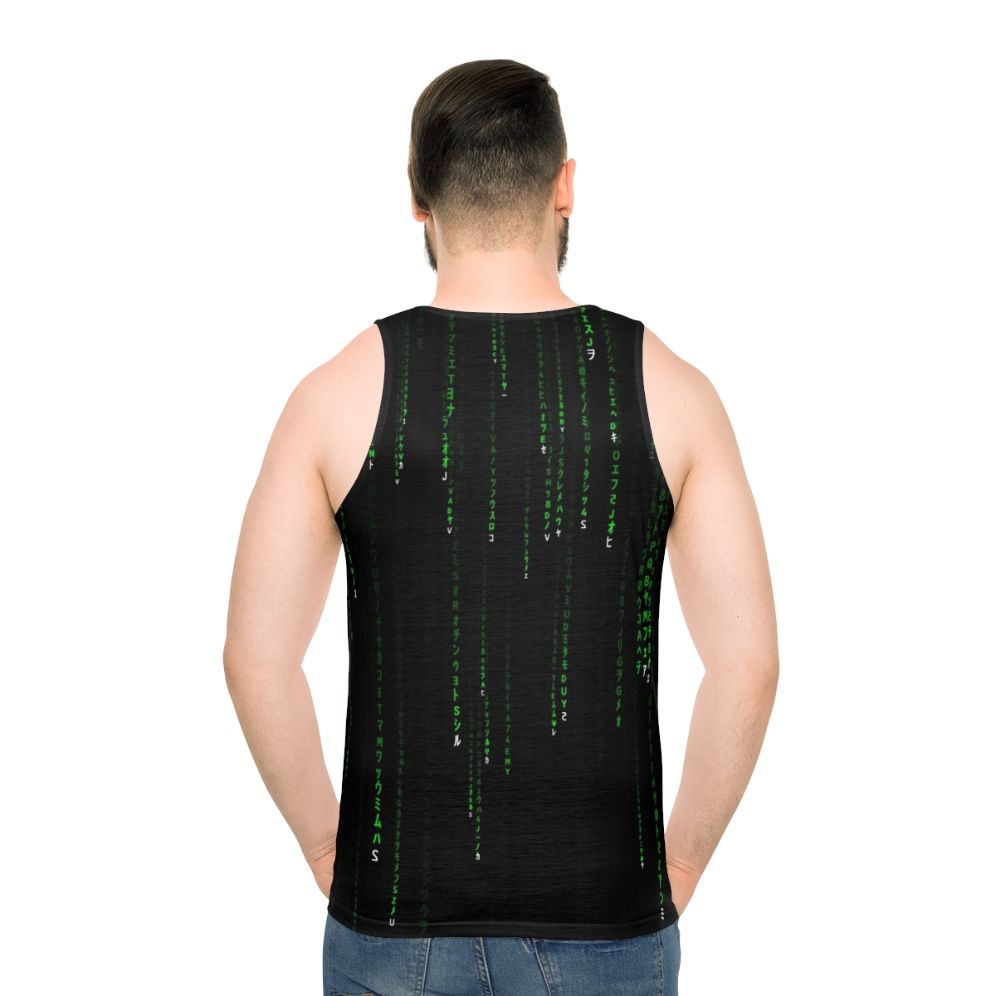 Matrix Inspired Unisex Green Tank Top - men back